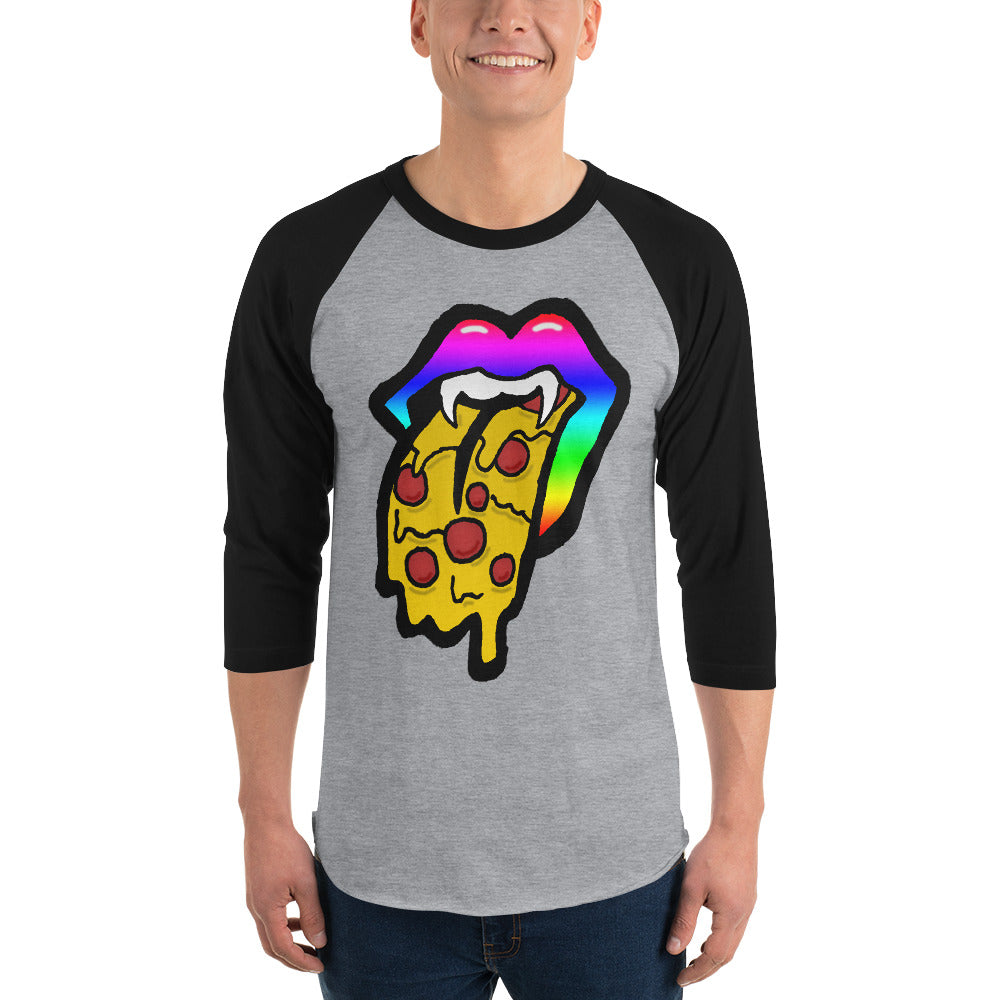 Rainbow Pizza Tongue 3/4 sleeve raglan shirt
