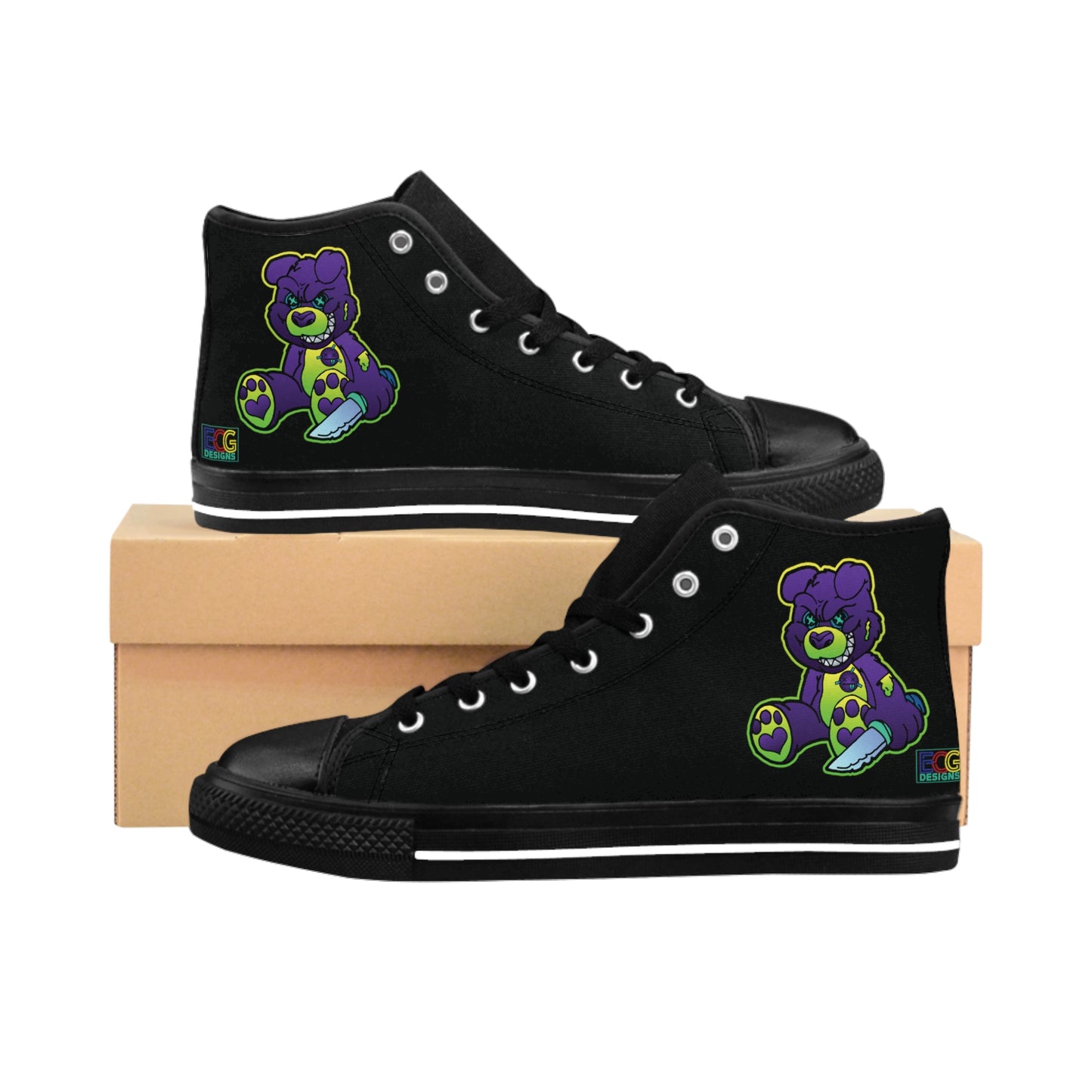 Purple and Green Demon Bear Women's Classic Sneakers