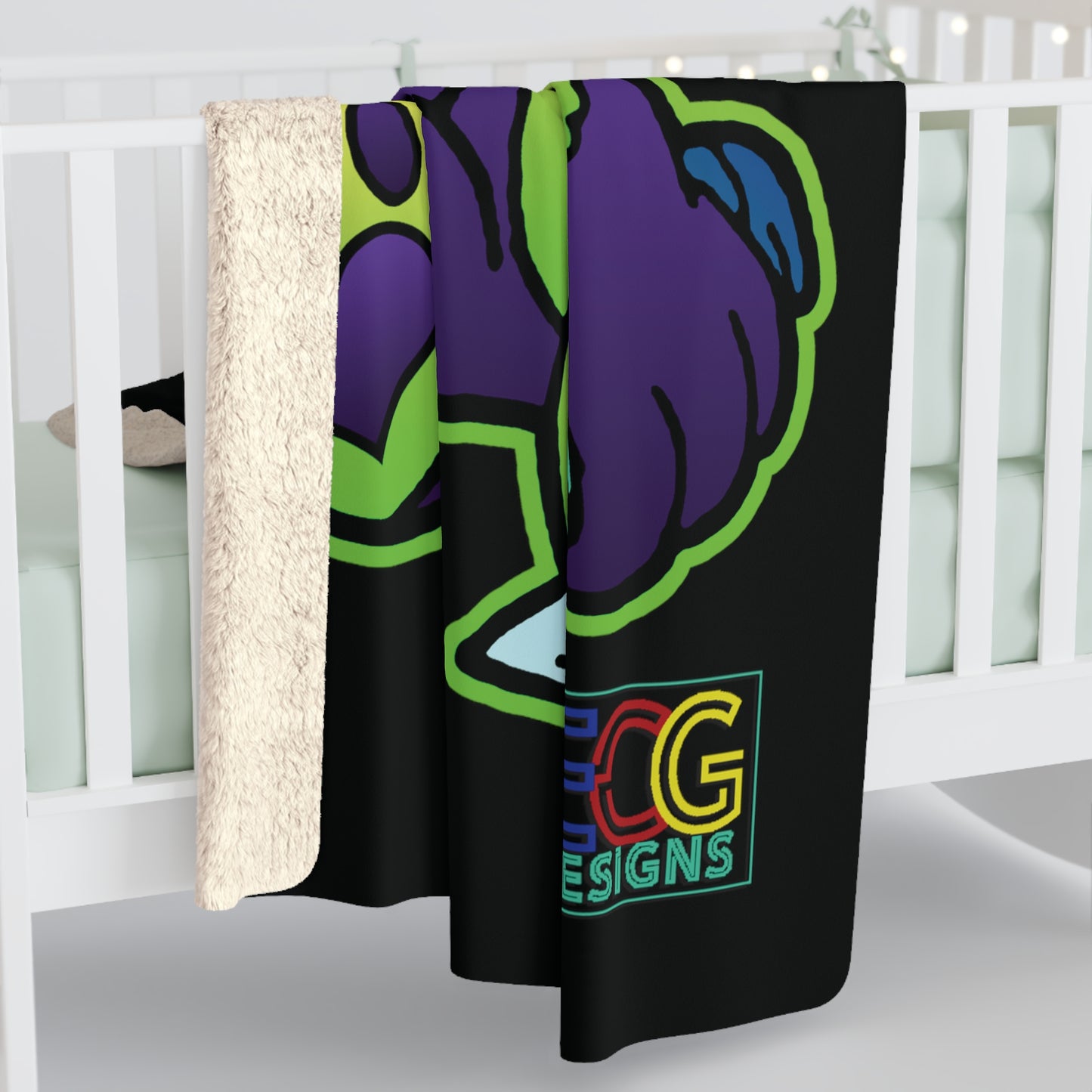 Purple and Green Demon Bear Sherpa Fleece Blanket