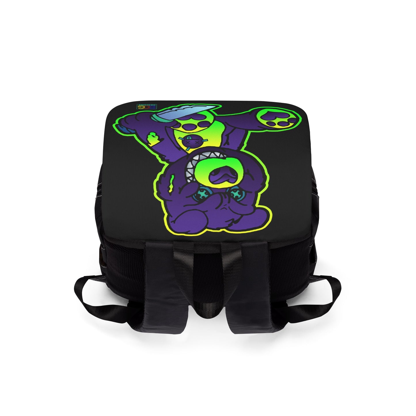 Purple and Green Demon Bear Unisex Casual Shoulder Backpack