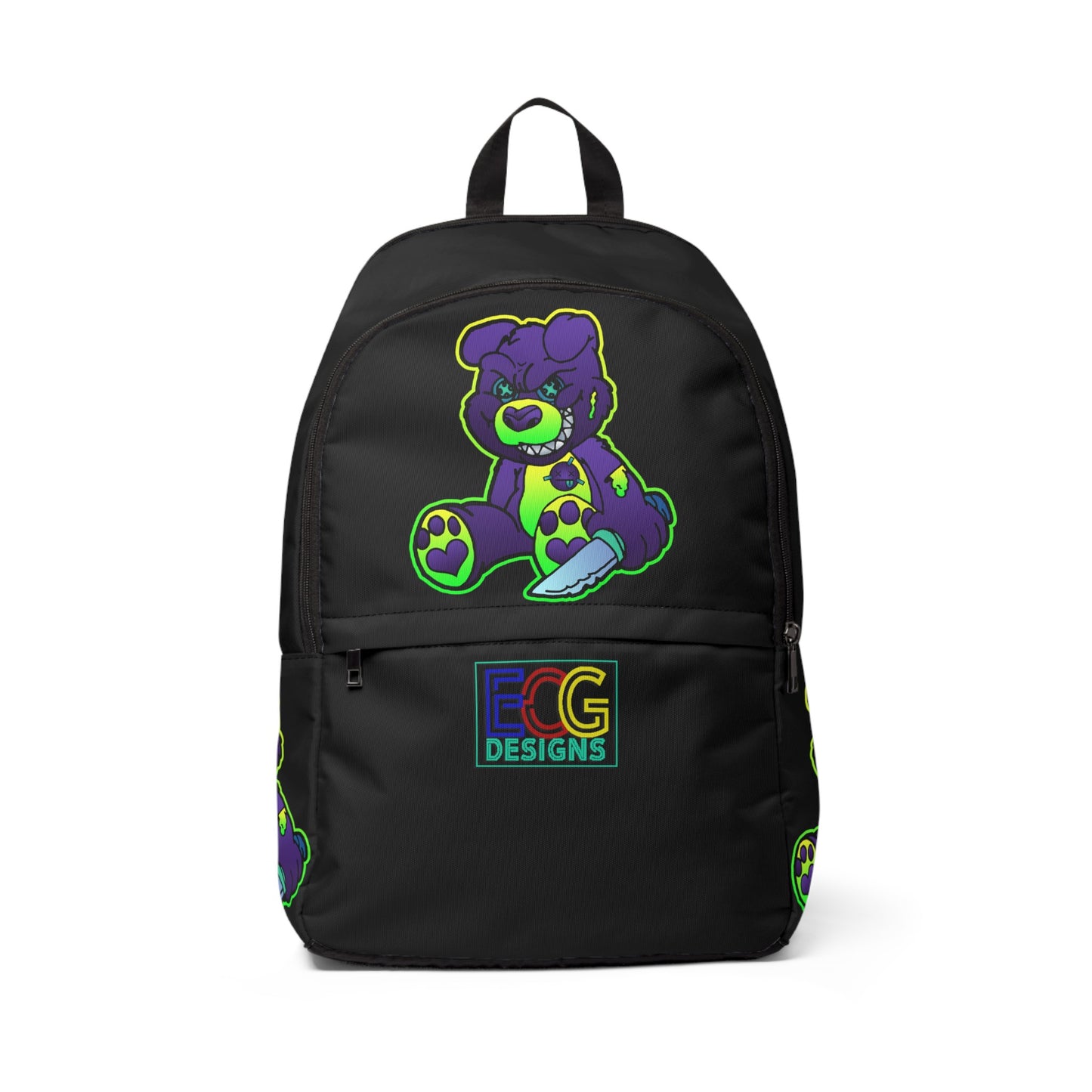 Purple and Green Demon Bear Unisex Fabric Backpack