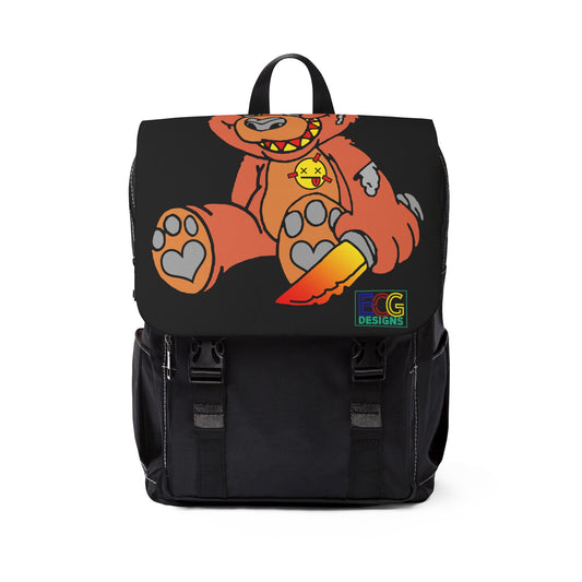 Orange Demon Bear Unisex Casual Shoulder Backpack