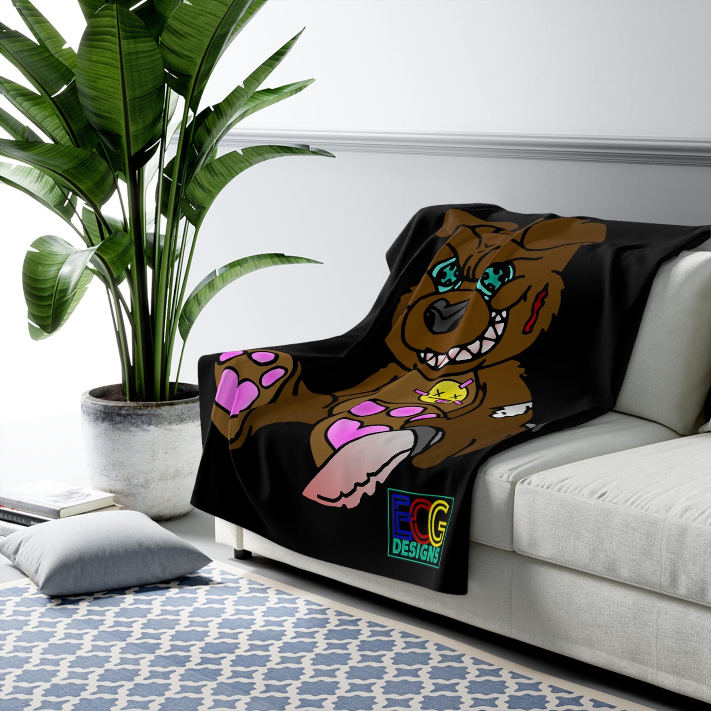 Brown Demon Bear Sherpa Fleece Blanket