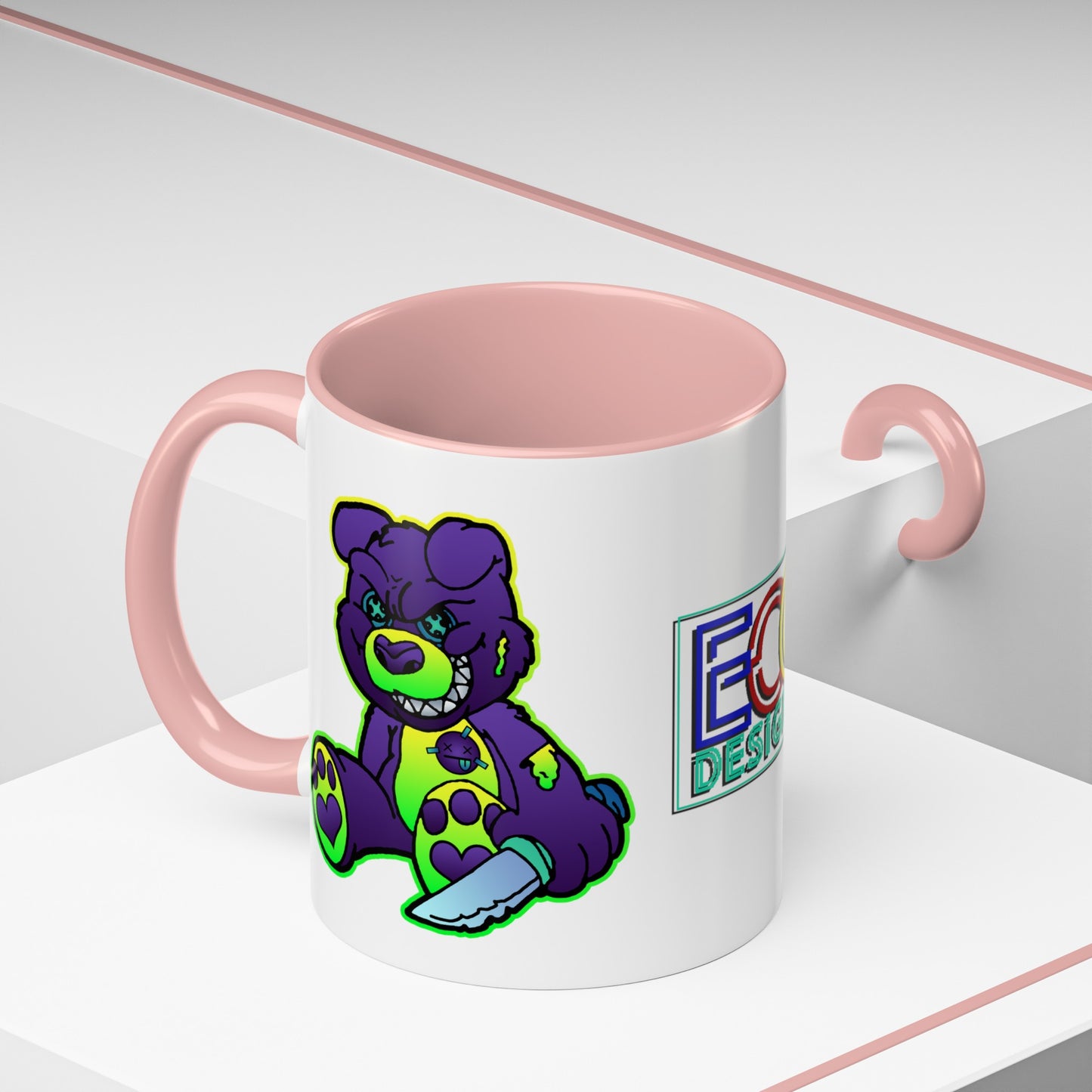 Purple and Green Demon Bear Accent Coffee Mug, 11oz