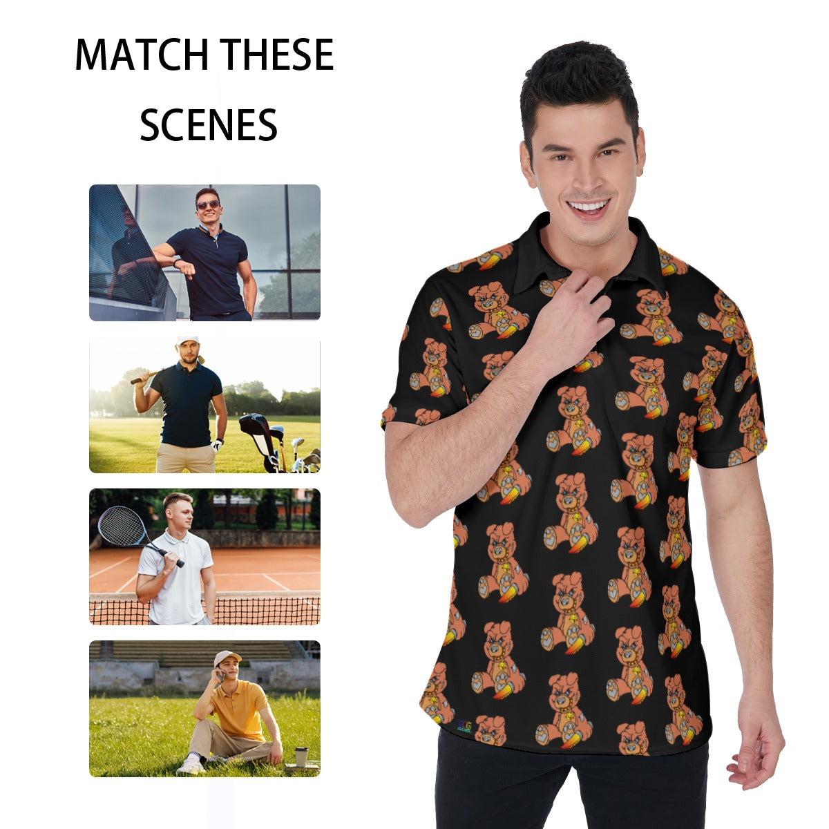 Orange Demon Bear All-Over Print Men's Polo Shirt