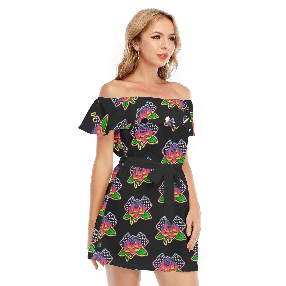 Rose to Victory All-Over Print Women's Off-shoulder Dress With Ruffle