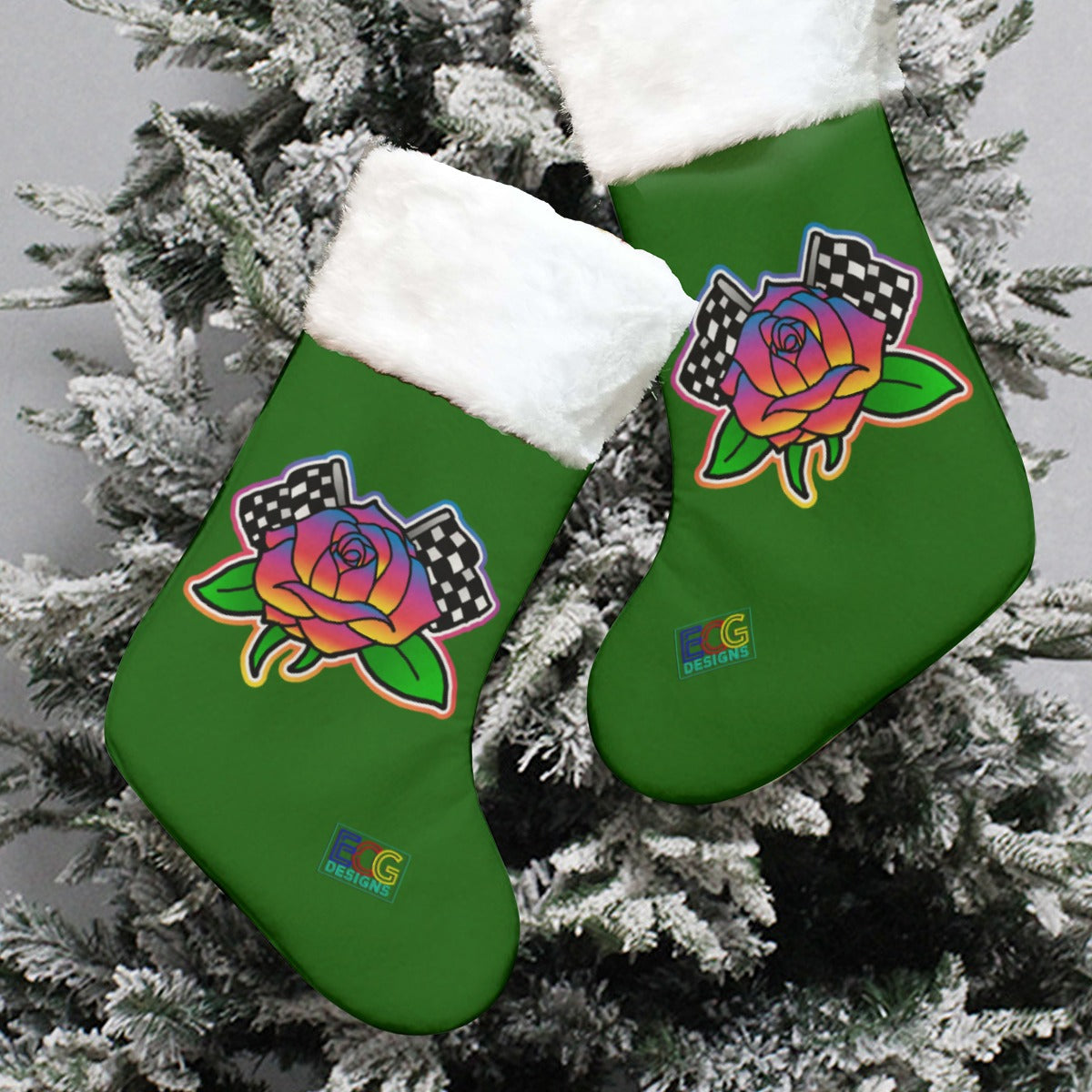 Rose to Victory (Green) All-Over Print Christmas Stocking