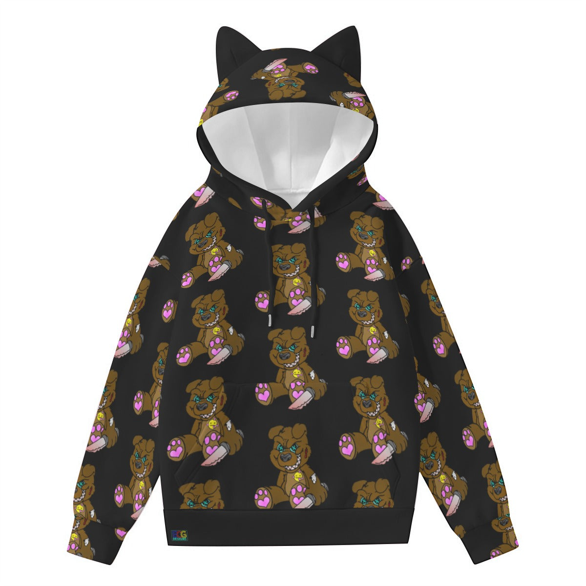 Brown Demon Bear All-Over Print Women’s Hoodie With Decorative Ears