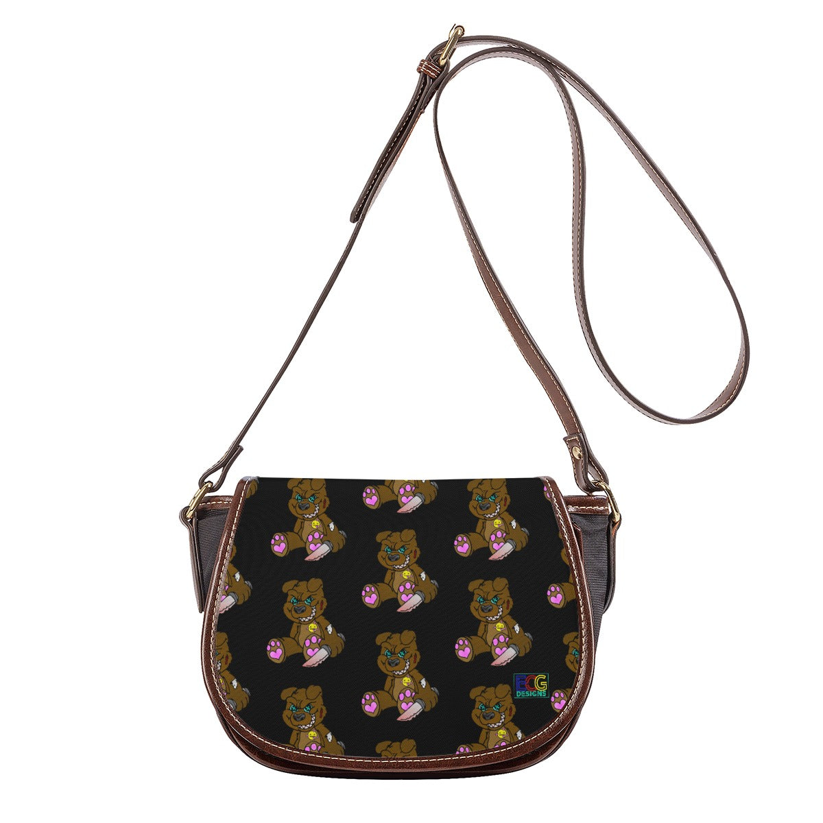 Brown Demon Bear Tambourin Bag With Single Strap