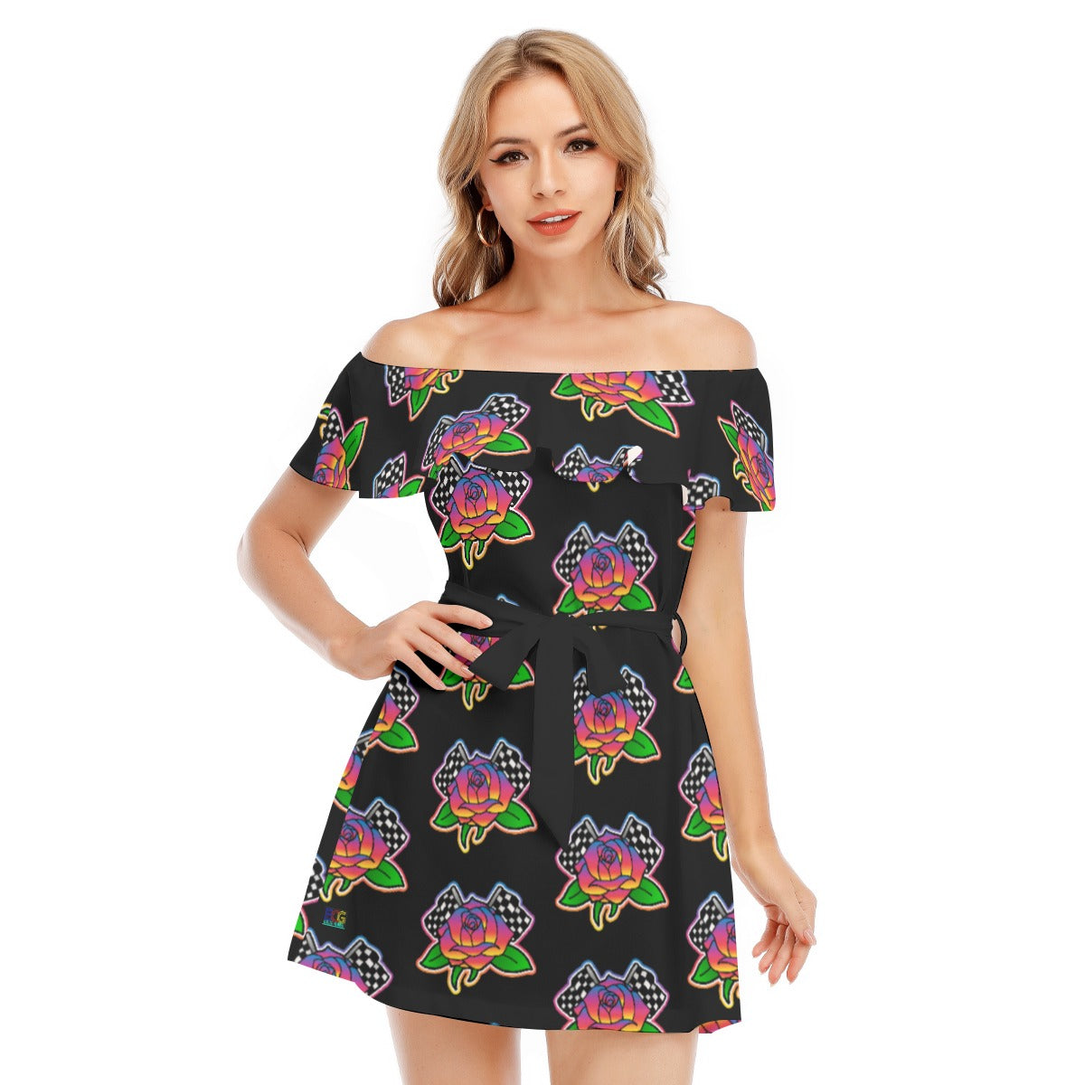 Rose to Victory All-Over Print Women's Off-shoulder Dress With Ruffle