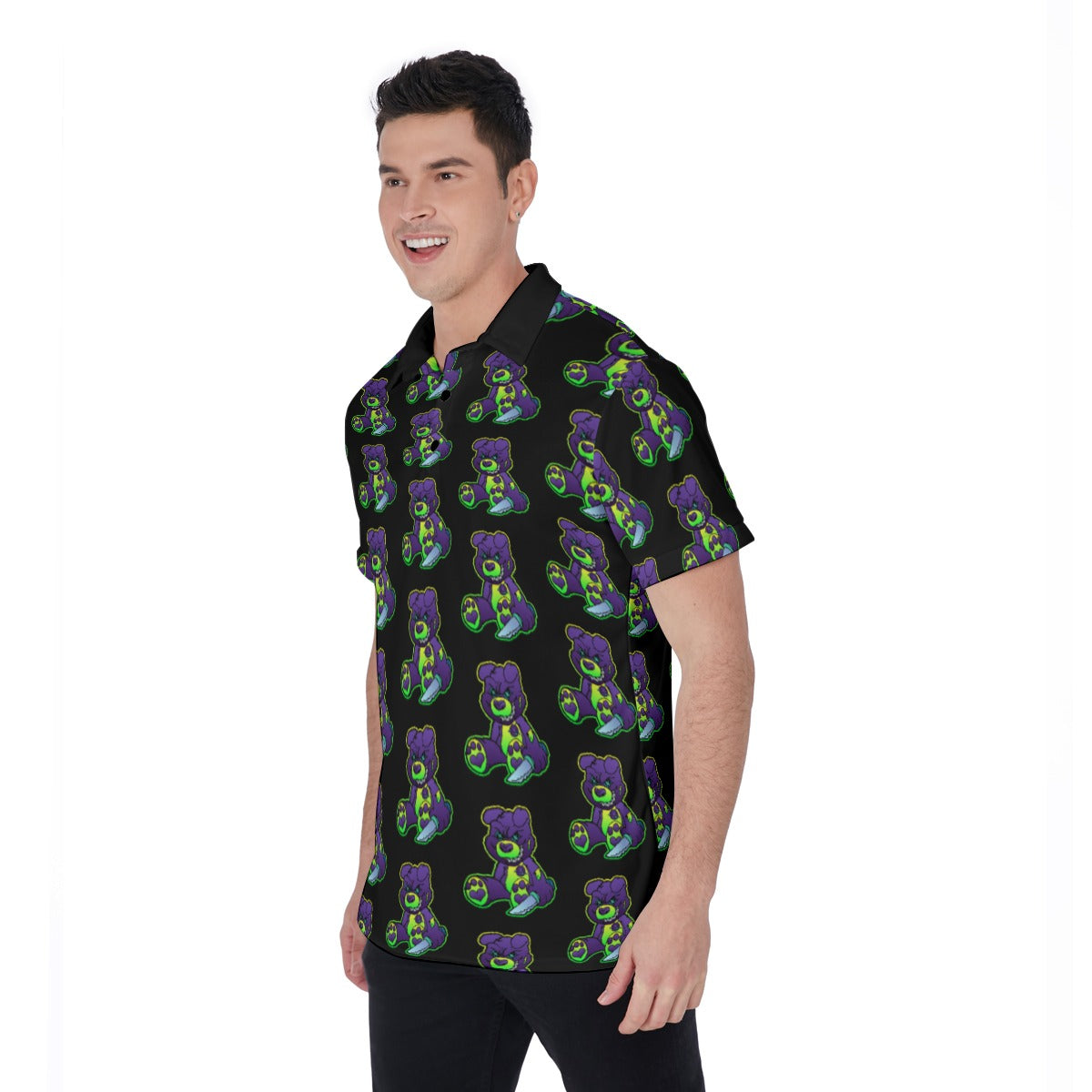 Purple and Green Demon Bear All-Over Print Men's Polo Shirt