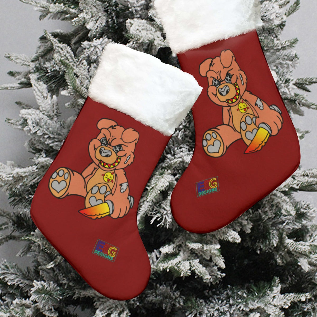 Orange Demon Bear (Red) All-Over Print Christmas Stocking