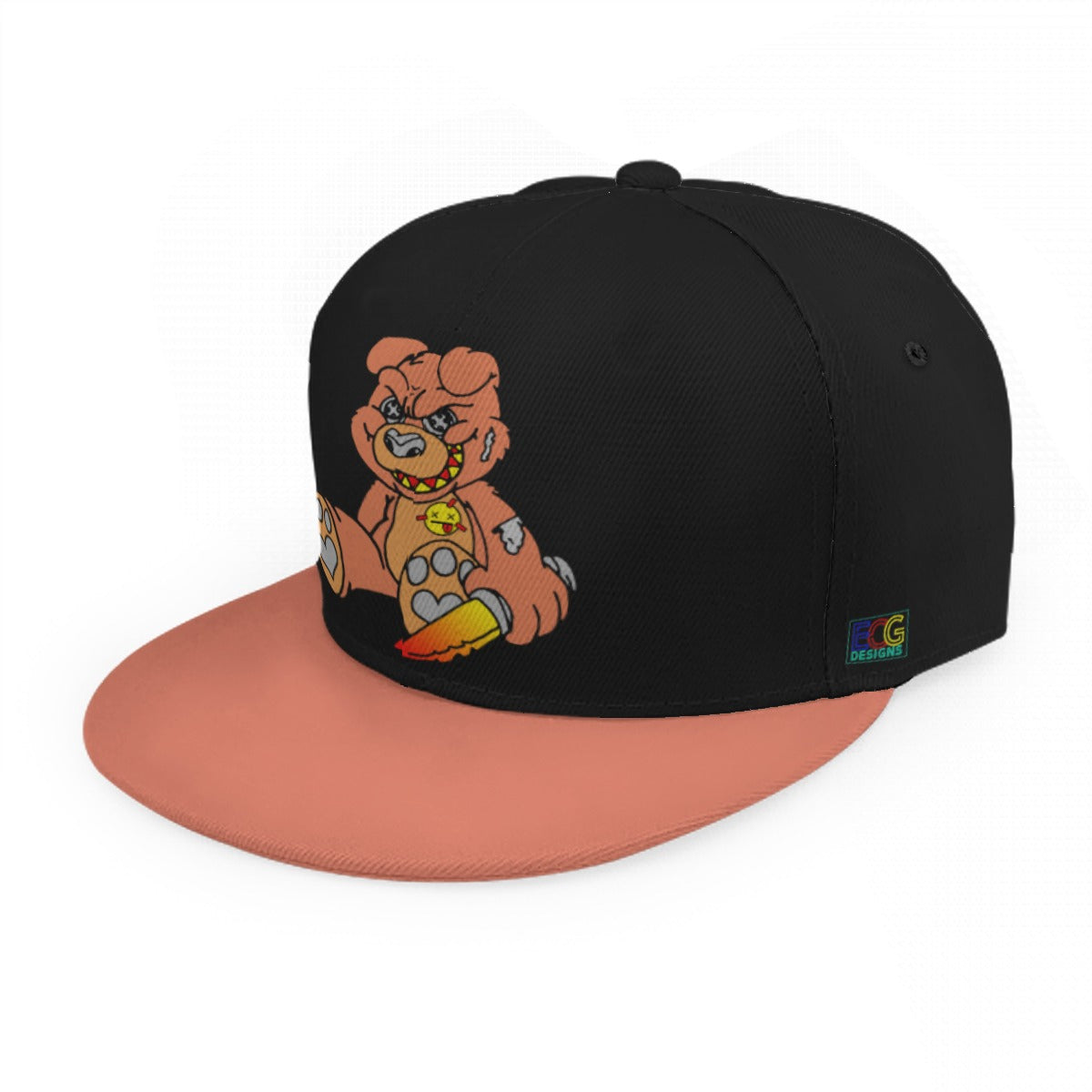 Orange Demon Bear Baseball Cap With Flat Brim