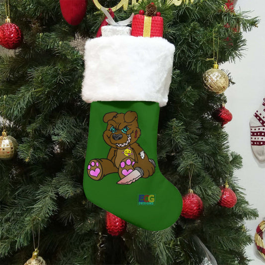 Brown Demon Bear (Green) All-Over Print Christmas Stocking