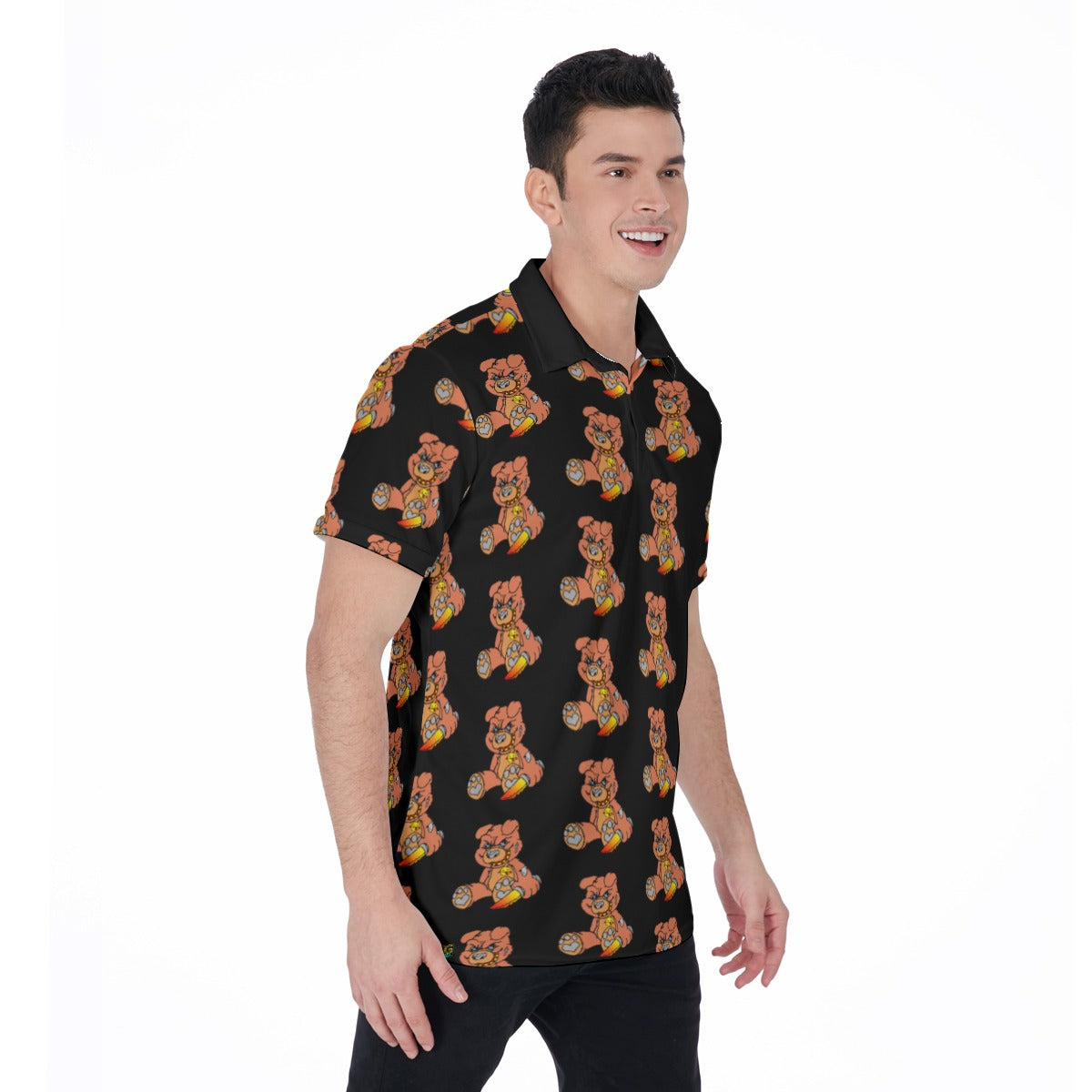 Orange Demon Bear All-Over Print Men's Polo Shirt