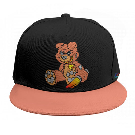 Orange Demon Bear Baseball Cap With Flat Brim