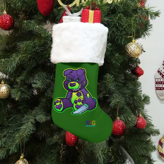 Purple and Green Demon Bear (Green) All-Over Print Christmas Stocking