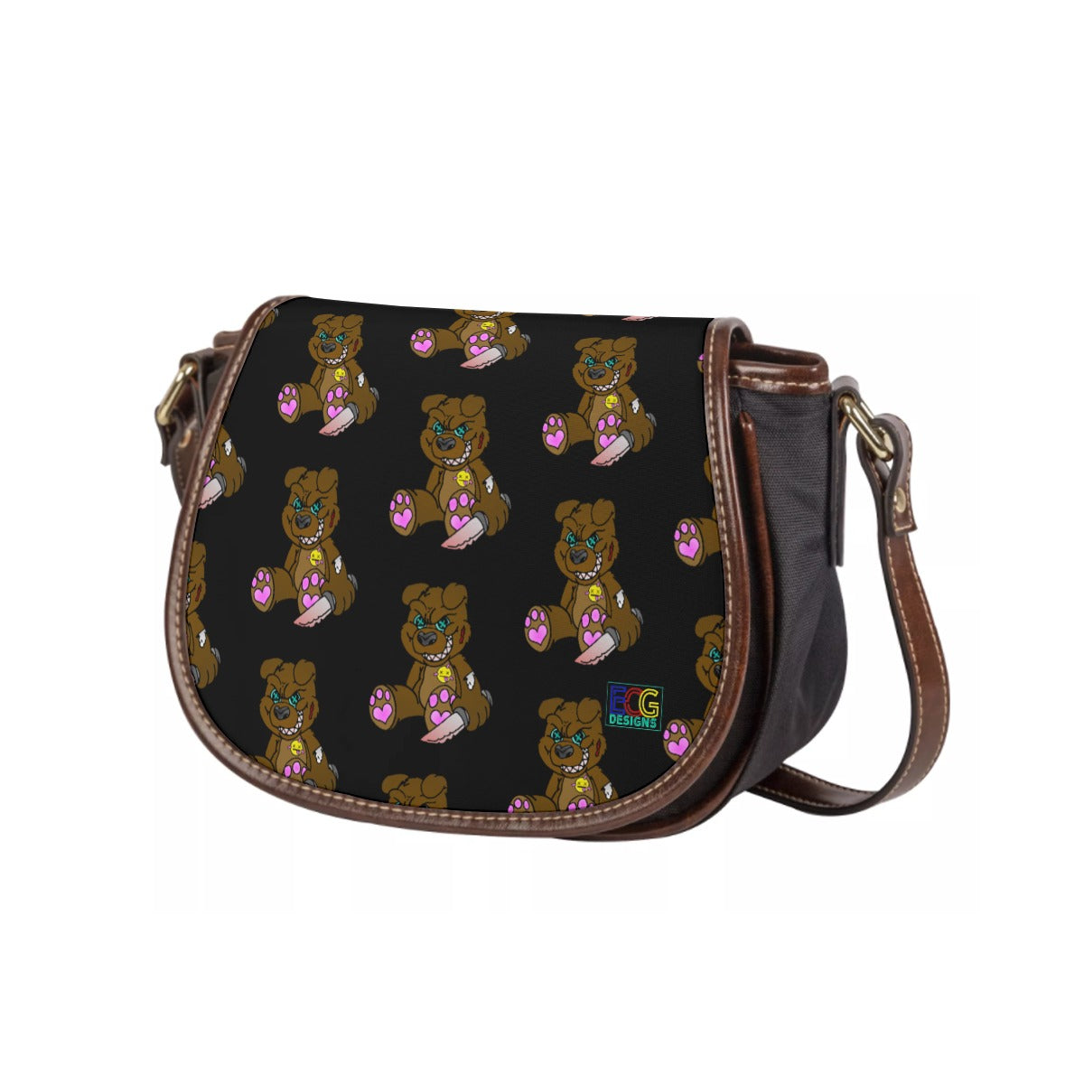 Brown Demon Bear Tambourin Bag With Single Strap