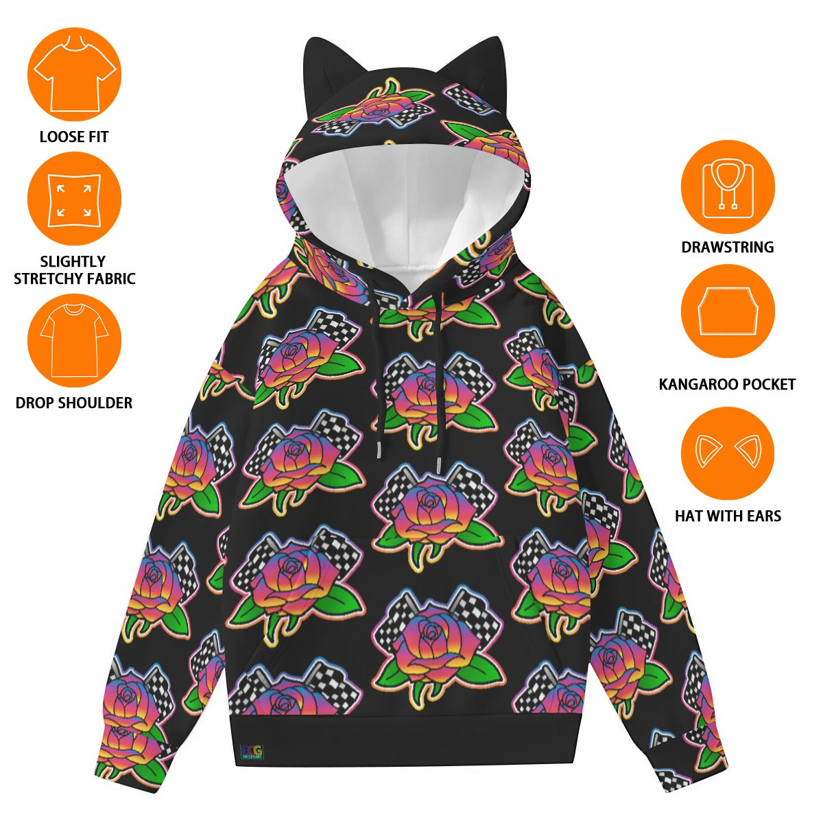 Rose to Victory All-Over Print Women’s Hoodie With Decorative Ears