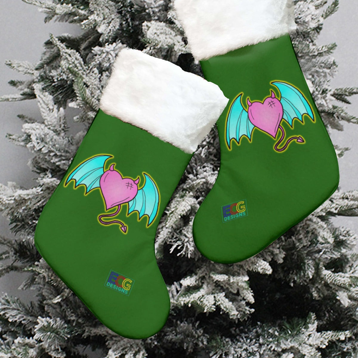 Devil of Love (Green) All-Over Print Christmas Stocking