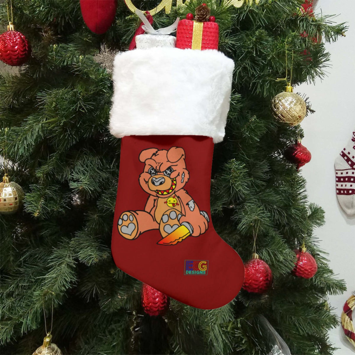 Orange Demon Bear (Red) All-Over Print Christmas Stocking