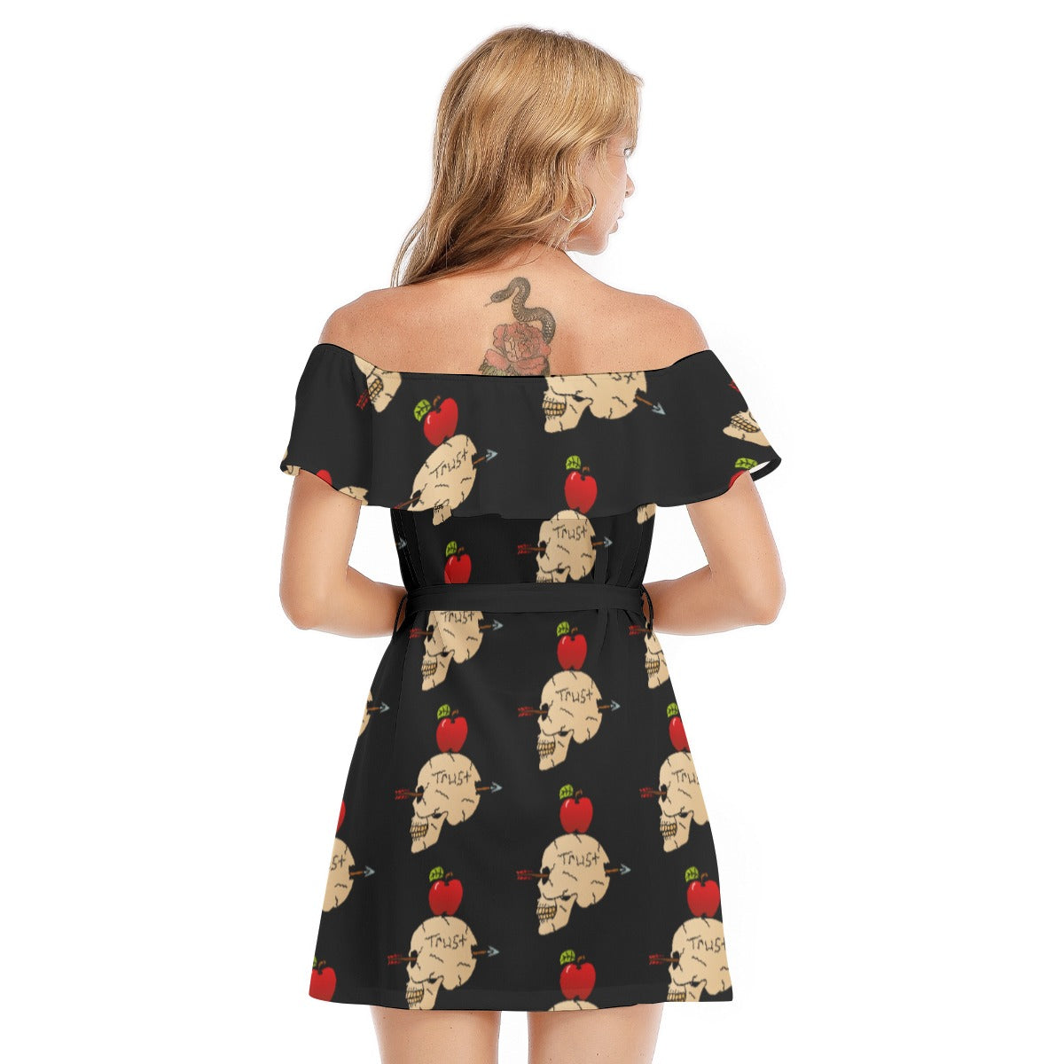 Trust Me All-Over Print Women's Off-shoulder Dress With Ruffle