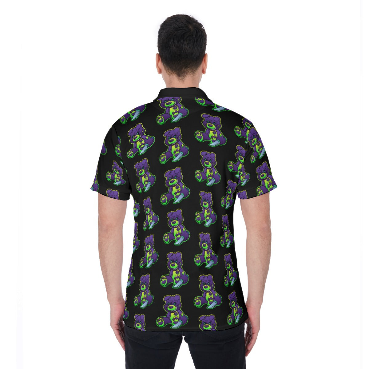 Purple and Green Demon Bear All-Over Print Men's Polo Shirt