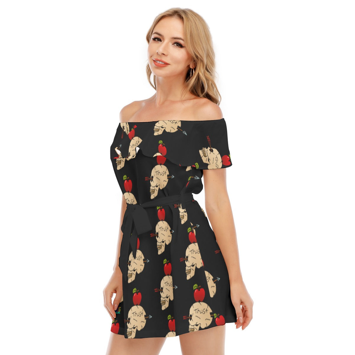 Trust Me All-Over Print Women's Off-shoulder Dress With Ruffle