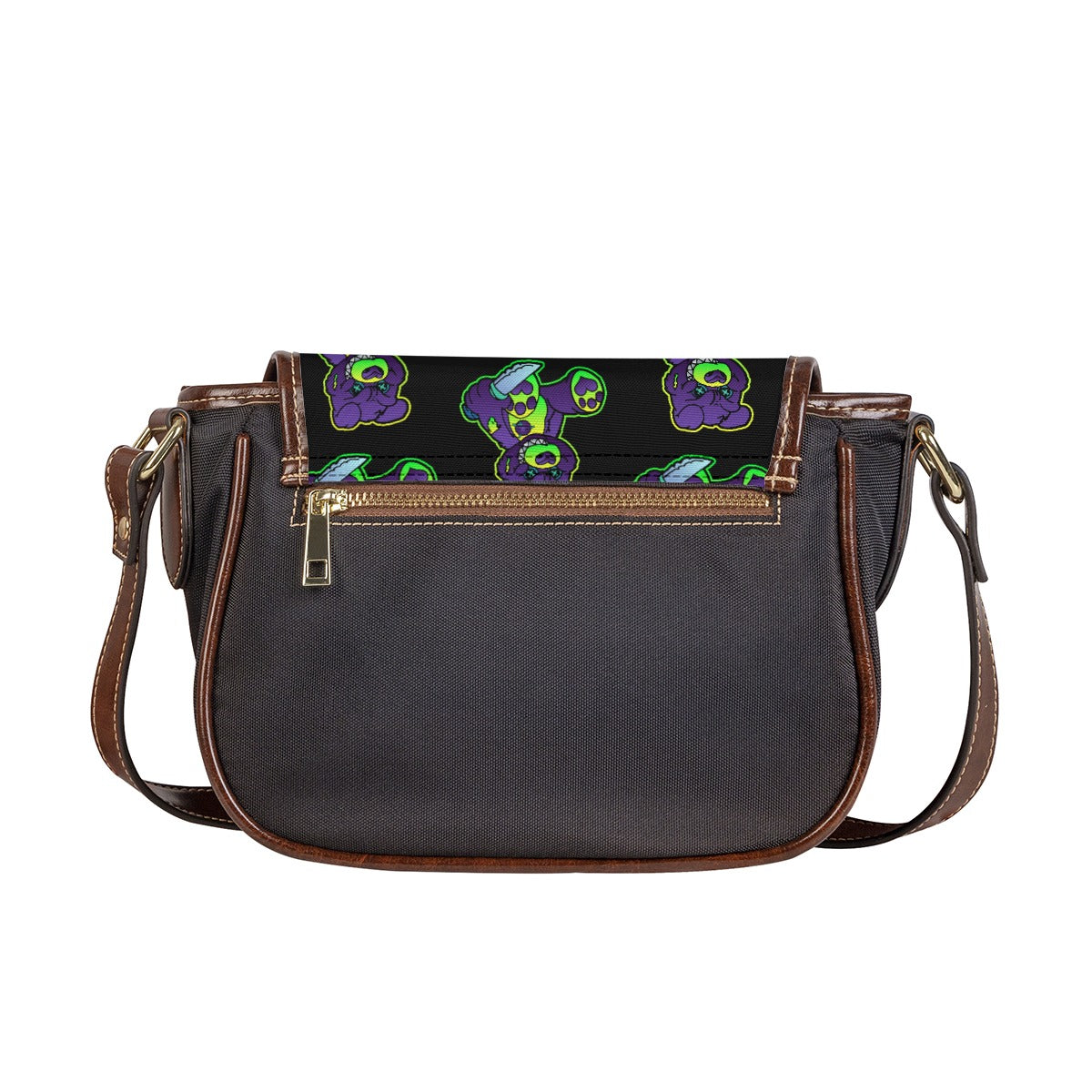 Purple and Green Demon Bear Tambourin Bag With Single Strap