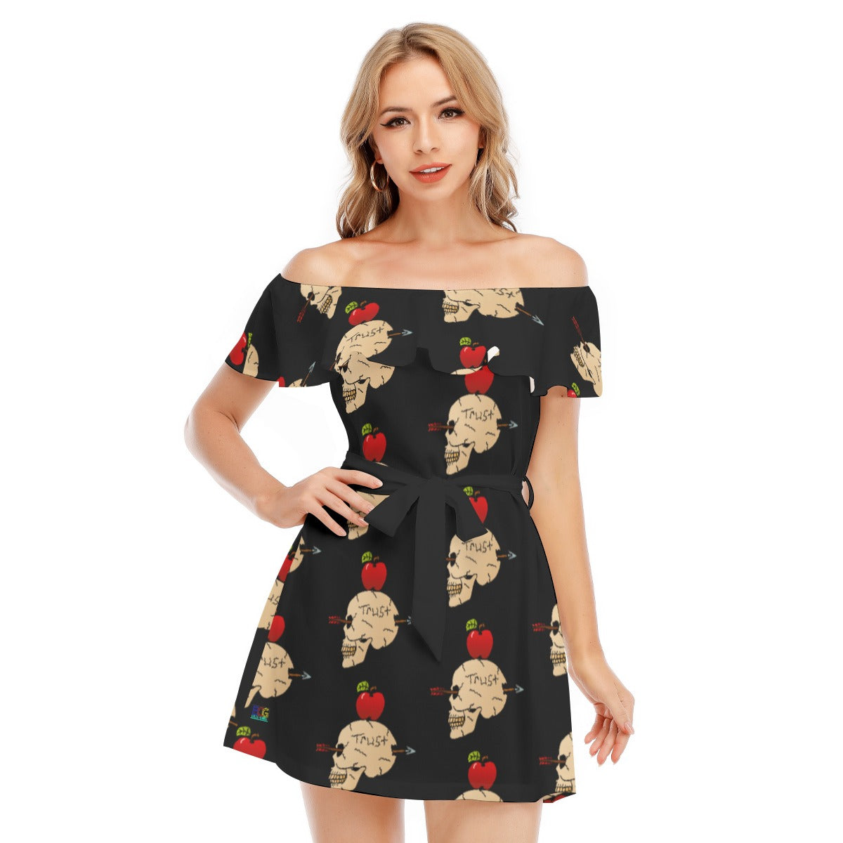 Trust Me All-Over Print Women's Off-shoulder Dress With Ruffle