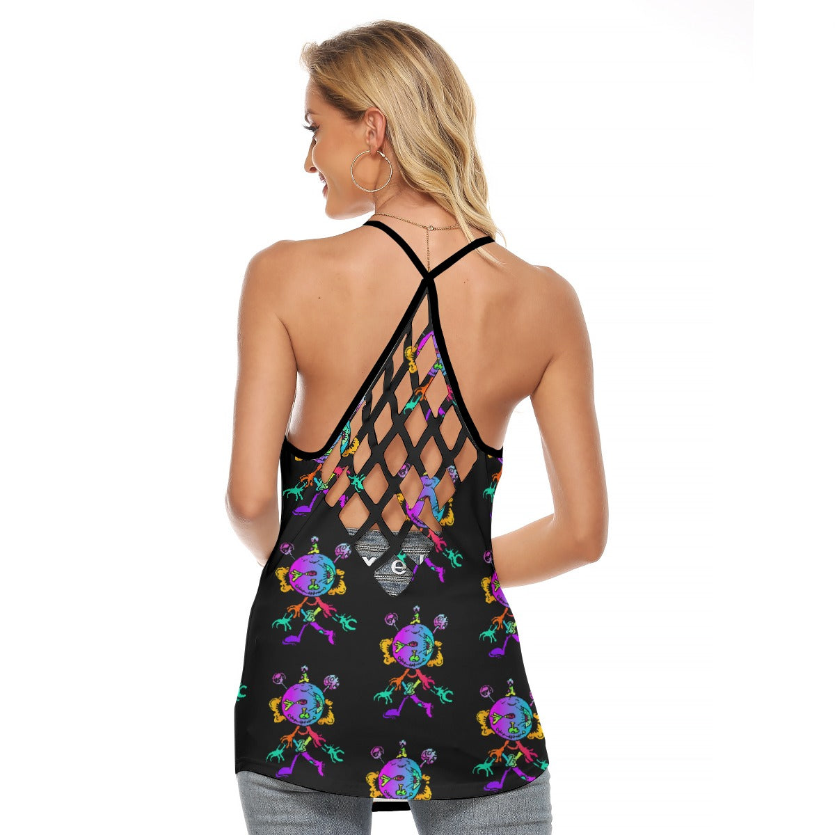 Happy Eye Day All-Over Print Women's Criss-Cross Open Back Tank Top