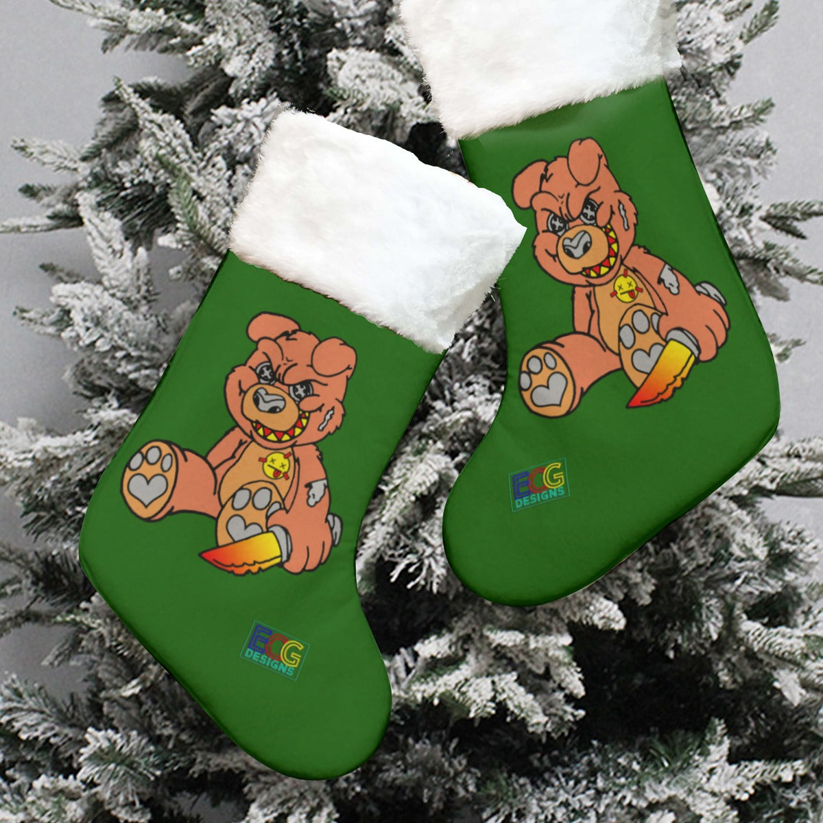 Orange Demon Bear (Green) All-Over Print Christmas Stocking