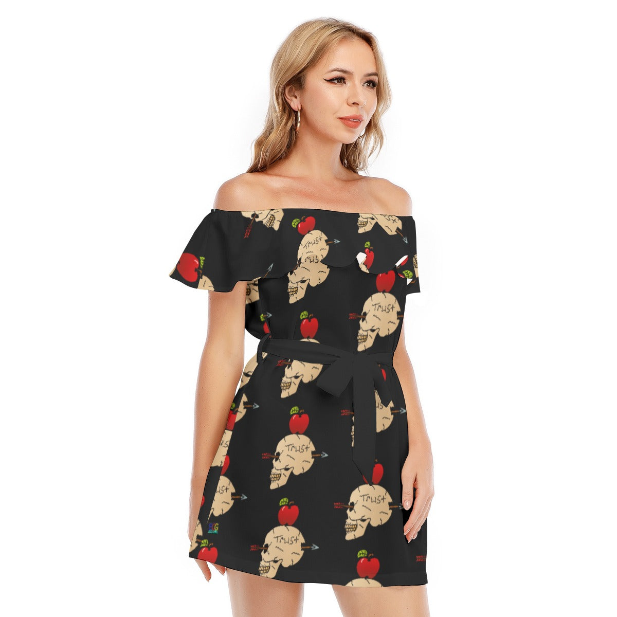 Trust Me All-Over Print Women's Off-shoulder Dress With Ruffle