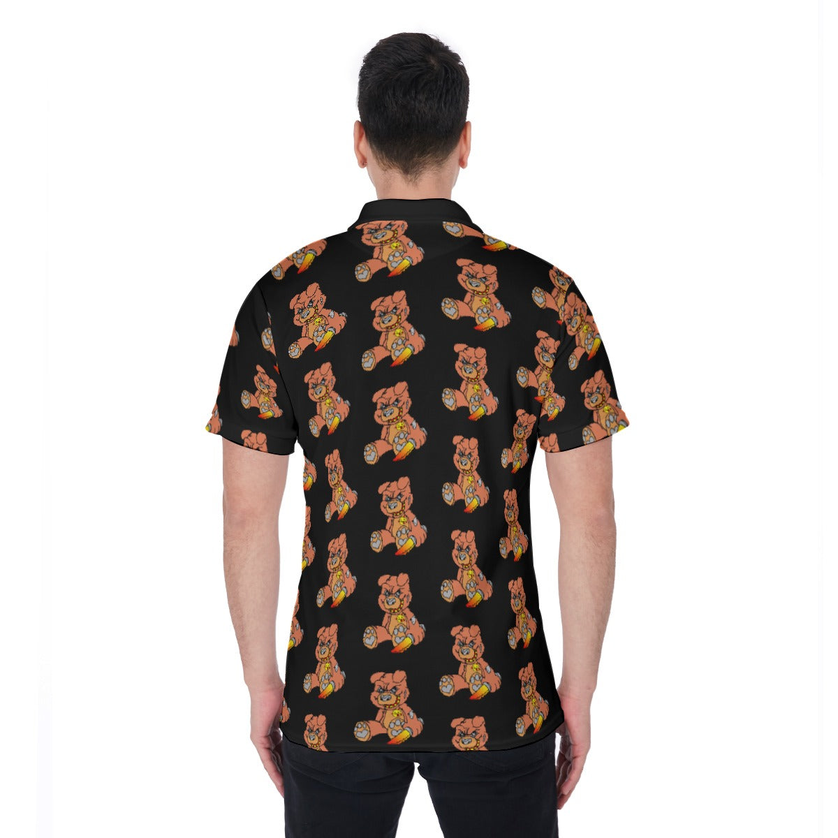 Orange Demon Bear All-Over Print Men's Polo Shirt