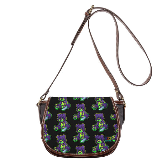 Purple and Green Demon Bear Tambourin Bag With Single Strap