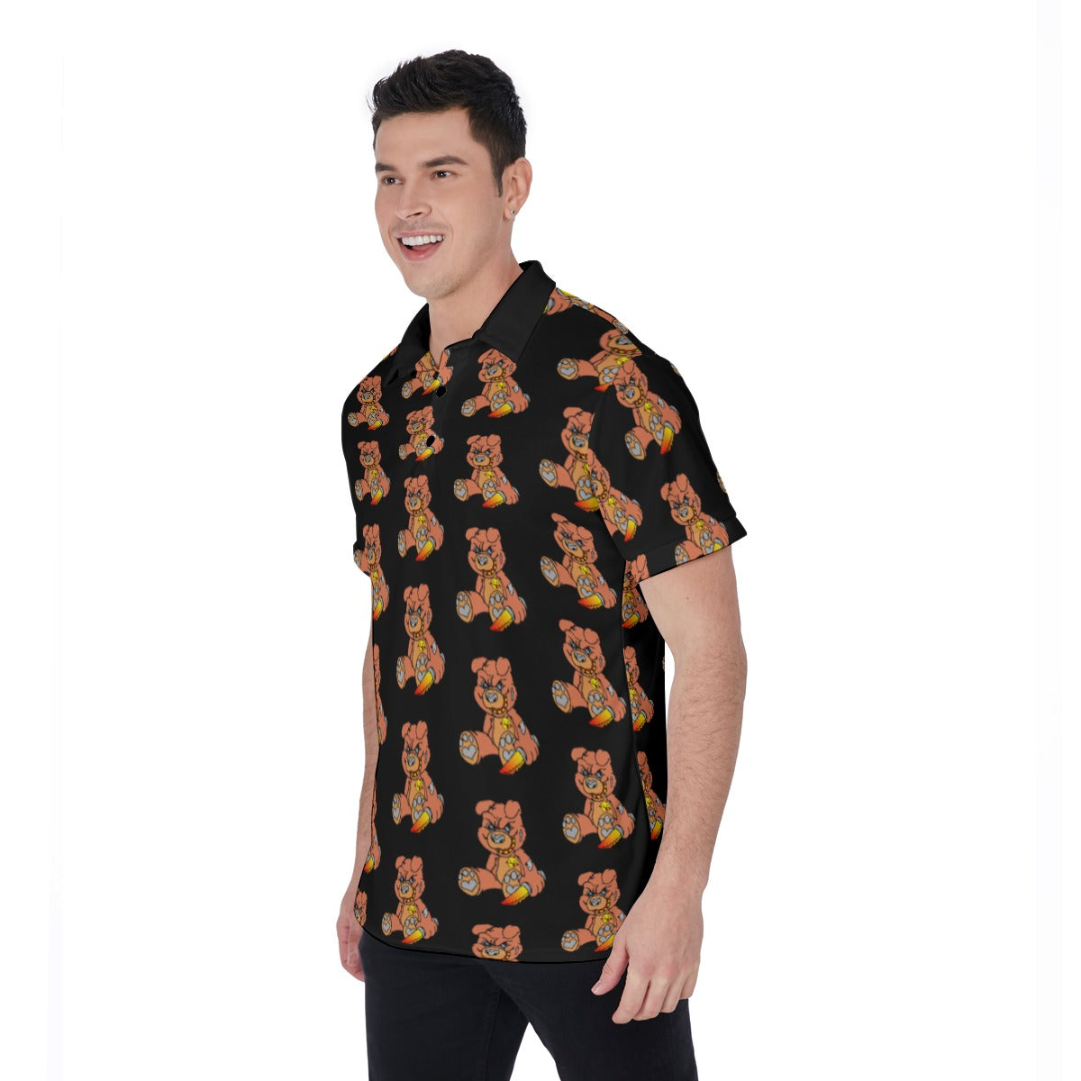 Orange Demon Bear All-Over Print Men's Polo Shirt