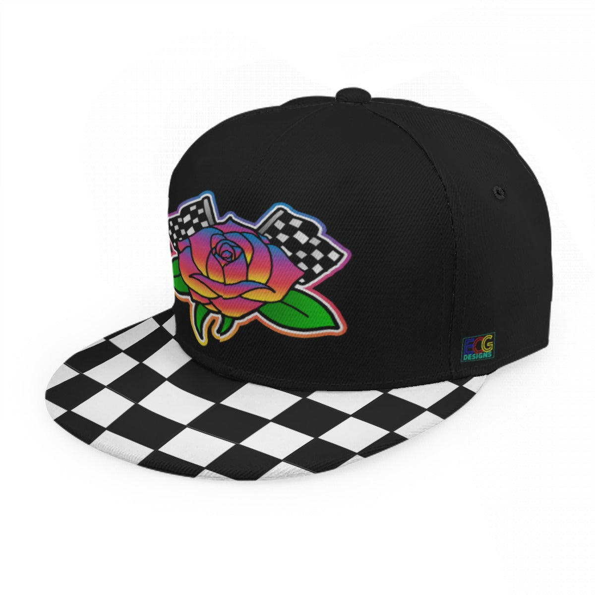 Rose to Victory (Checkered) Baseball Cap With Flat Brim