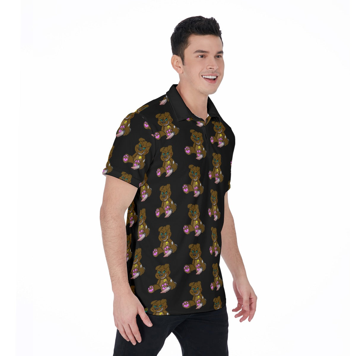 Brown Demon Bear All-Over Print Men's Polo Shirt