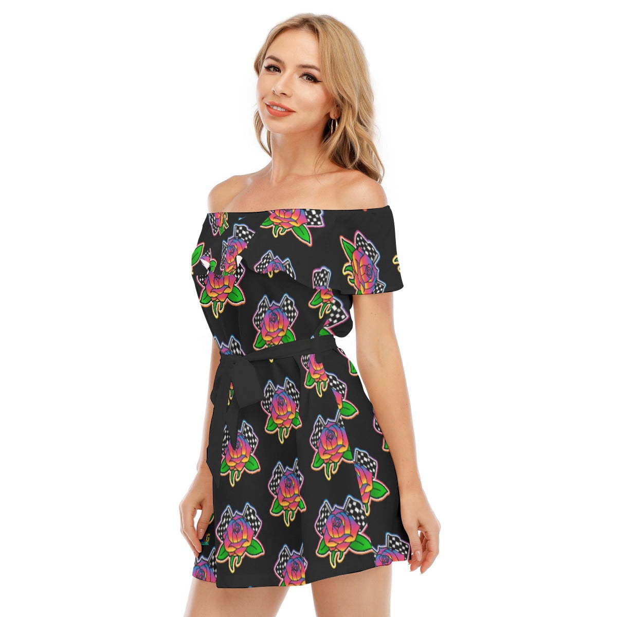 Rose to Victory All-Over Print Women's Off-shoulder Dress With Ruffle