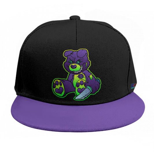 Purple and Green Demon Bear Baseball Cap With Flat Brim