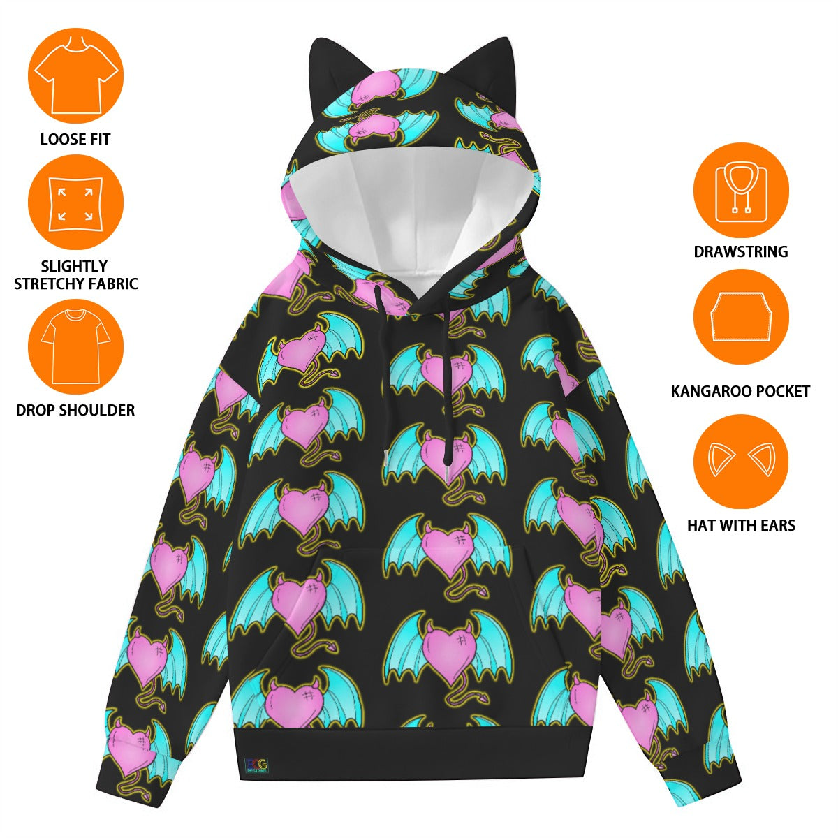 Devil of Love All-Over Print Women’s Hoodie With Decorative Ears