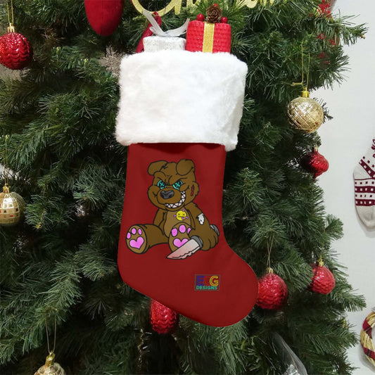 Brown Demon Bear (Red) All-Over Print Christmas Stocking