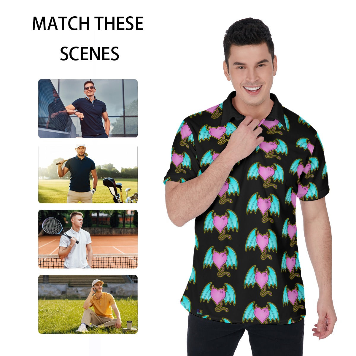 Devil of Love All-Over Print Men's Polo Shirt