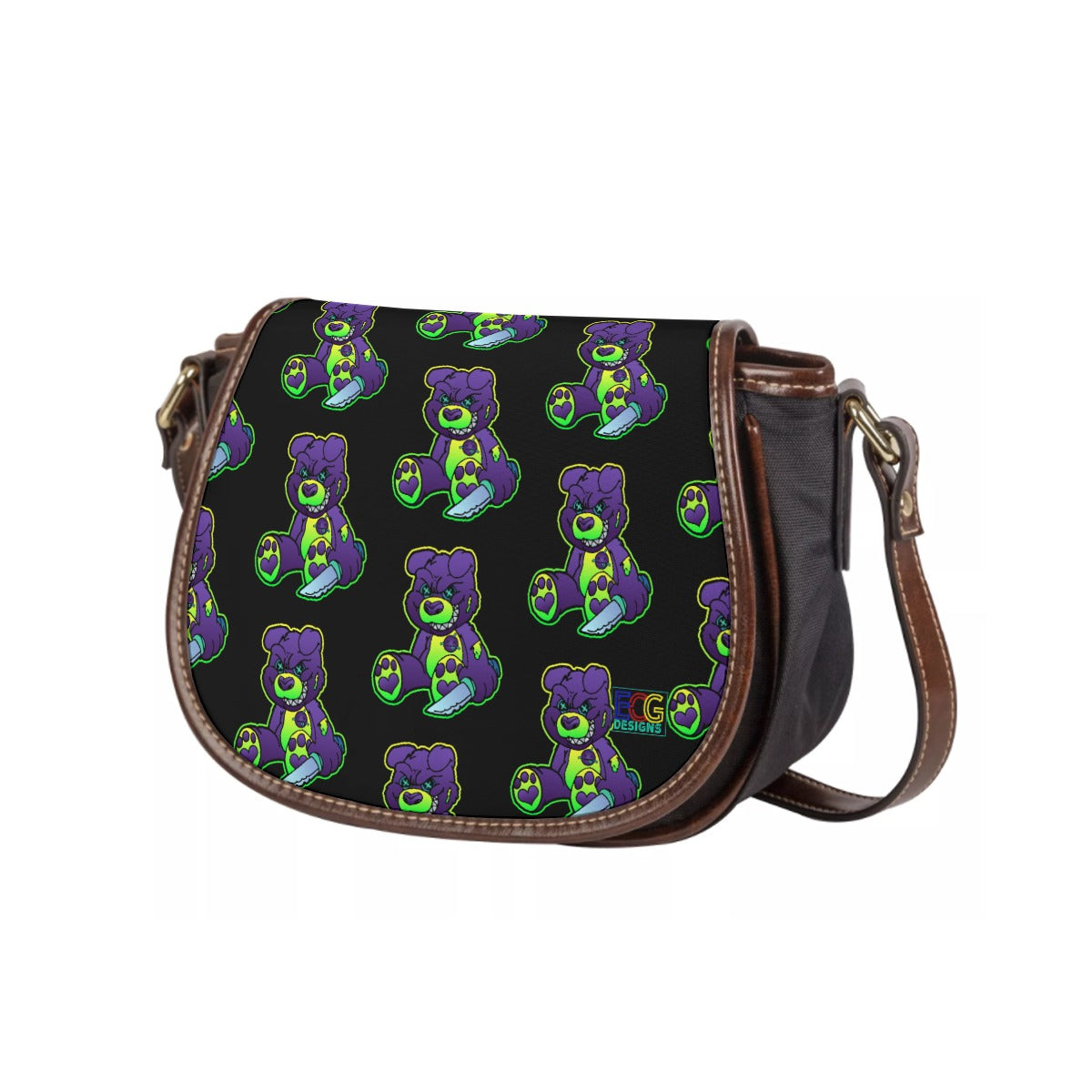 Purple and Green Demon Bear Tambourin Bag With Single Strap