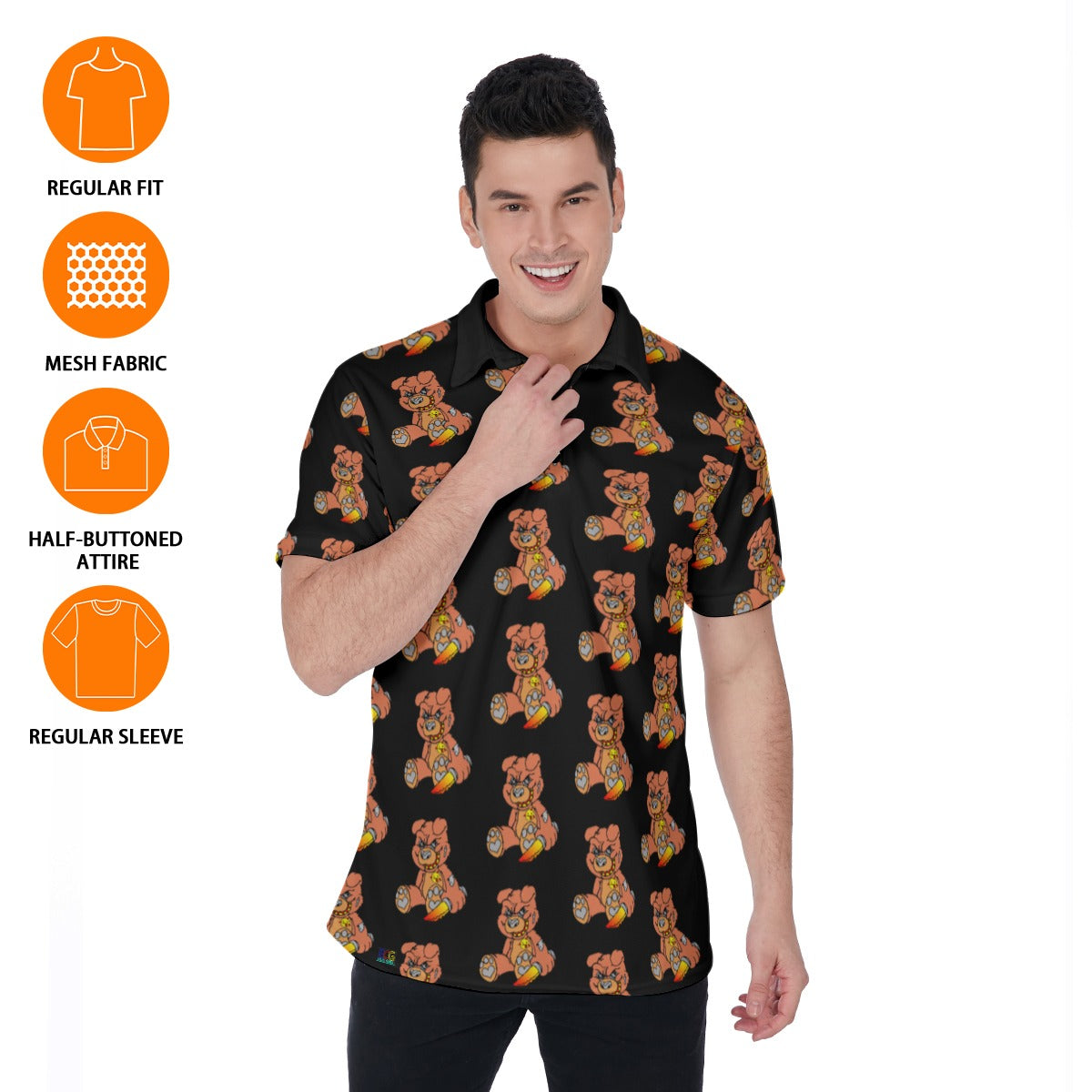 Orange Demon Bear All-Over Print Men's Polo Shirt