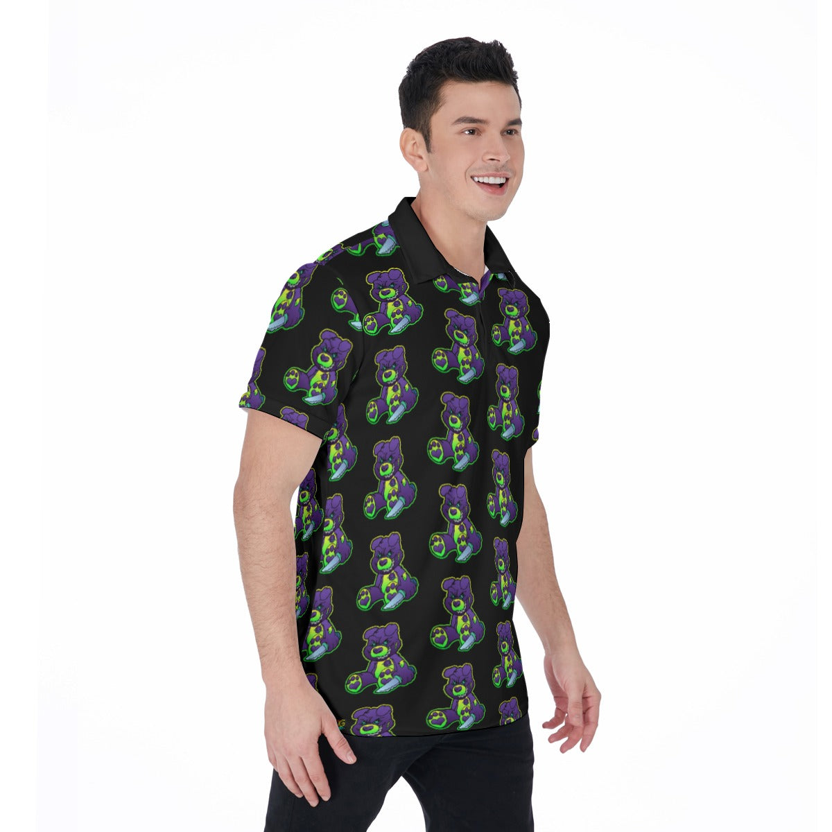 Purple and Green Demon Bear All-Over Print Men's Polo Shirt