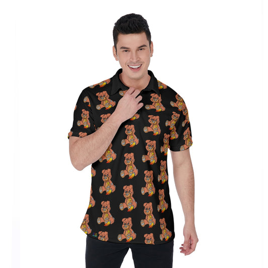 Orange Demon Bear All-Over Print Men's Polo Shirt