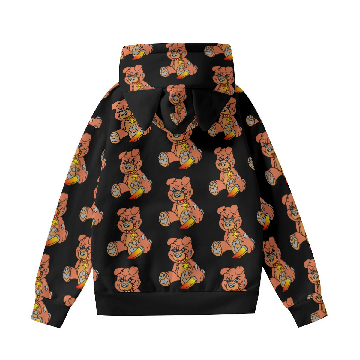 Orange Demon Bear All-Over Print Women’s Hoodie With Decorative Ears