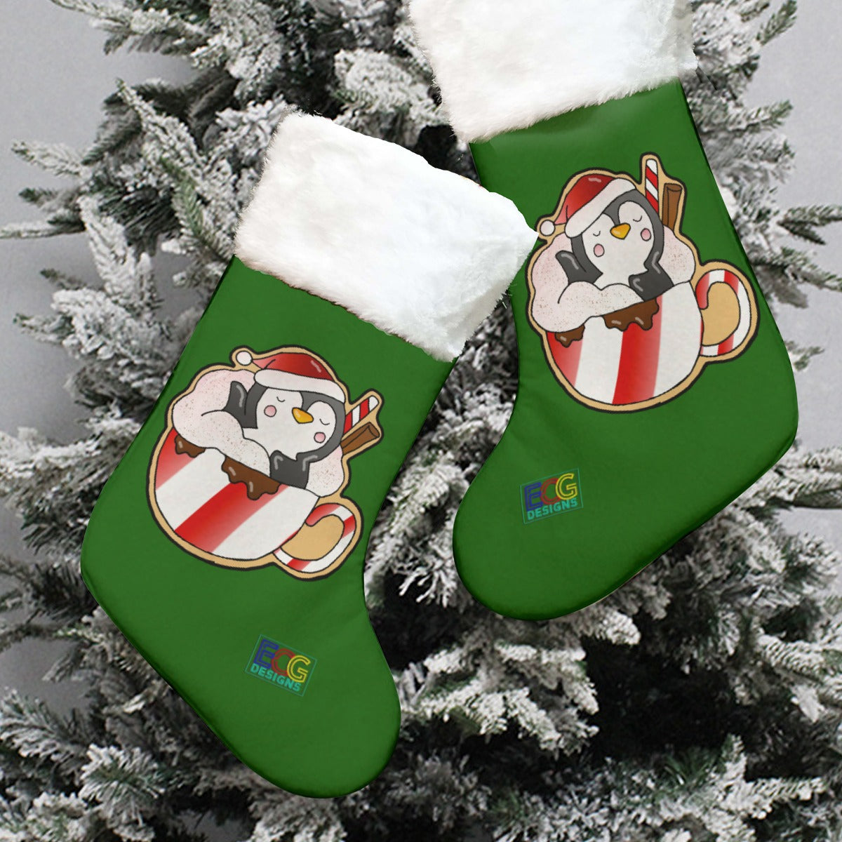 A Cup of Cuteness (Green) All-Over Print Christmas Stocking