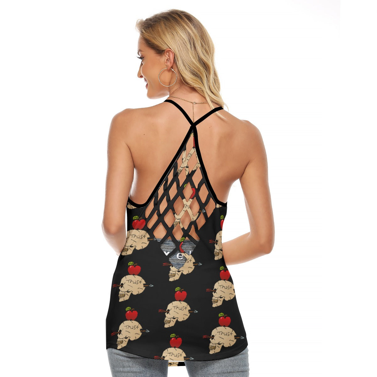 Trust Me All-Over Print Women's Criss-Cross Open Back Tank Top